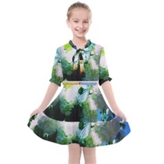 Bright Snowball Branch Collage (III) Kids  All Frills Chiffon Dress