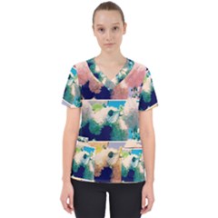Washed Out Snowball Branch Collage (iv) Women s V-neck Scrub Top by okhismakingart