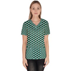 Pattern Green Blue Grey Hues Women s V-neck Scrub Top by Pakrebo