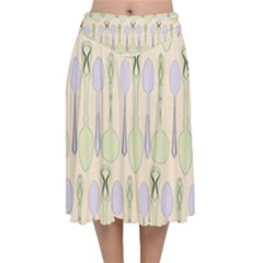 Spoon Pattern Illustrator Green Velvet Flared Midi Skirt by Pakrebo