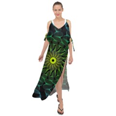 Abstract Ribbon Green Blue Hues Maxi Chiffon Cover Up Dress by Pakrebo