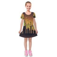 Buildings Skyscrapers City Kids  Short Sleeve Velvet Dress by Pakrebo