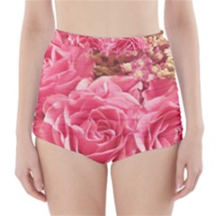Roses Noble Roses Romantic Pink High-waisted Bikini Bottoms by Pakrebo