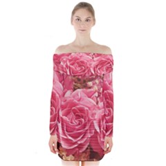 Roses Noble Roses Romantic Pink Long Sleeve Off Shoulder Dress by Pakrebo