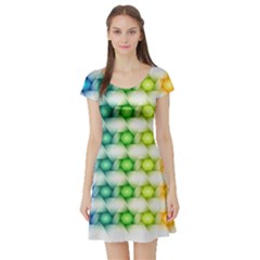 Background Colorful Geometric Short Sleeve Skater Dress