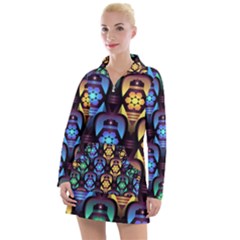 Pattern Background Bright Blue Women s Long Sleeve Casual Dress by Pakrebo