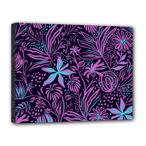 Stamping Pattern Leaves Drawing Canvas 14  X 11  (stretched) by Pakrebo