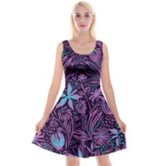 Stamping Pattern Leaves Drawing Reversible Velvet Sleeveless Dress