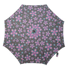 Seamless Pattern Flowers Pink Hook Handle Umbrellas (Large)