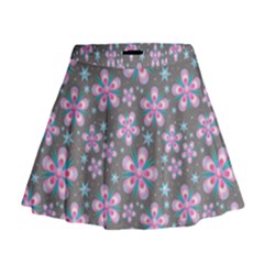 Seamless Pattern Flowers Pink Mini Flare Skirt