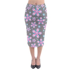 Seamless Pattern Flowers Pink Midi Pencil Skirt by Pakrebo