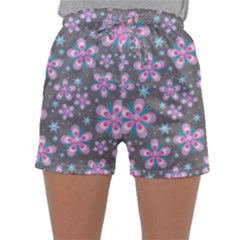 Seamless Pattern Flowers Pink Sleepwear Shorts