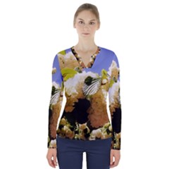 Yellow Snowball Branch V-neck Long Sleeve Top