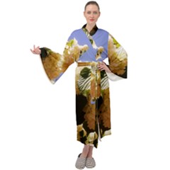 Yellow Snowball Branch Maxi Tie Front Velour Kimono by okhismakingart