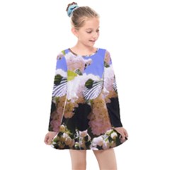 Pink Snowball Branch  Kids  Long Sleeve Dress