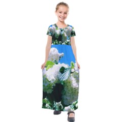 Blue Snowball Branch Kids  Short Sleeve Maxi Dress by okhismakingart