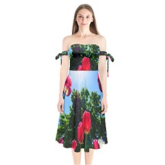 Skyward Tulips Shoulder Tie Bardot Midi Dress