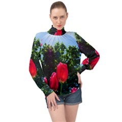 Skyward Tulips High Neck Long Sleeve Chiffon Top