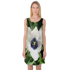 Blue Centered Tulip Sleeveless Satin Nightdress