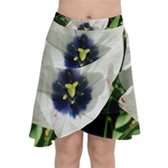 Blue Centered Tulip Chiffon Wrap Front Skirt