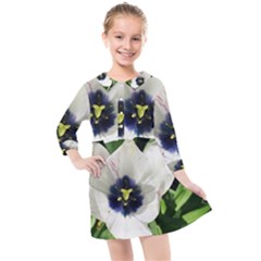 Blue Centered Tulip Kids  Quarter Sleeve Shirt Dress