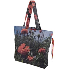 Faded Poppy Field  Drawstring Tote Bag by okhismakingart