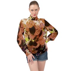 Yellow-pink Snowballs High Neck Long Sleeve Chiffon Top