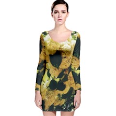 Yellow Snowballs Long Sleeve Velvet Bodycon Dress