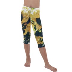 Yellow Snowballs Kids  Lightweight Velour Capri Leggings 