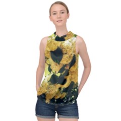 Yellow Snowballs High Neck Satin Top