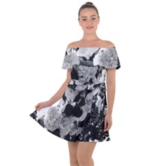 Black And White Snowballs Off Shoulder Velour Dress