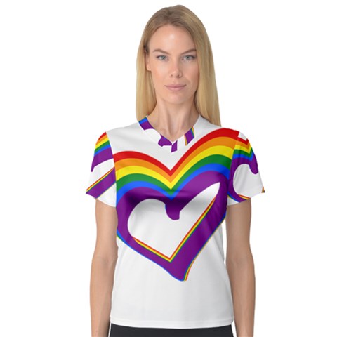 Rainbow Heart Colorful Lgbt Rainbow Flag Colors Gay Pride Support V-neck Sport Mesh Tee by yoursparklingshop