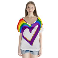 Rainbow Heart Colorful Lgbt Rainbow Flag Colors Gay Pride Support V-neck Flutter Sleeve Top by yoursparklingshop