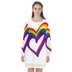 Rainbow Heart Colorful Lgbt Rainbow Flag Colors Gay Pride Support Long Sleeve Chiffon Shift Dress  by yoursparklingshop