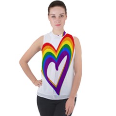 Rainbow Heart Colorful Lgbt Rainbow Flag Colors Gay Pride Support Mock Neck Chiffon Sleeveless Top by yoursparklingshop