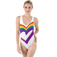 Rainbow Heart Colorful Lgbt Rainbow Flag Colors Gay Pride Support High Leg Strappy Swimsuit by yoursparklingshop