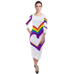 Rainbow Heart Colorful Lgbt Rainbow Flag Colors Gay Pride Support Quarter Sleeve Midi Velour Bodycon Dress by yoursparklingshop