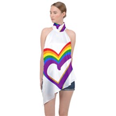 Rainbow Heart Colorful Lgbt Rainbow Flag Colors Gay Pride Support Halter Asymmetric Satin Top by yoursparklingshop