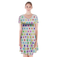 Social Disease - Polka Dot Design Short Sleeve V-neck Flare Dress by WensdaiAmbrose