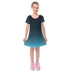 Sharp - Turquoise Halftone Kids  Short Sleeve Velvet Dress by WensdaiAmbrose