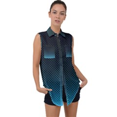 Sharp - Turquoise Halftone Sleeveless Chiffon Button Shirt