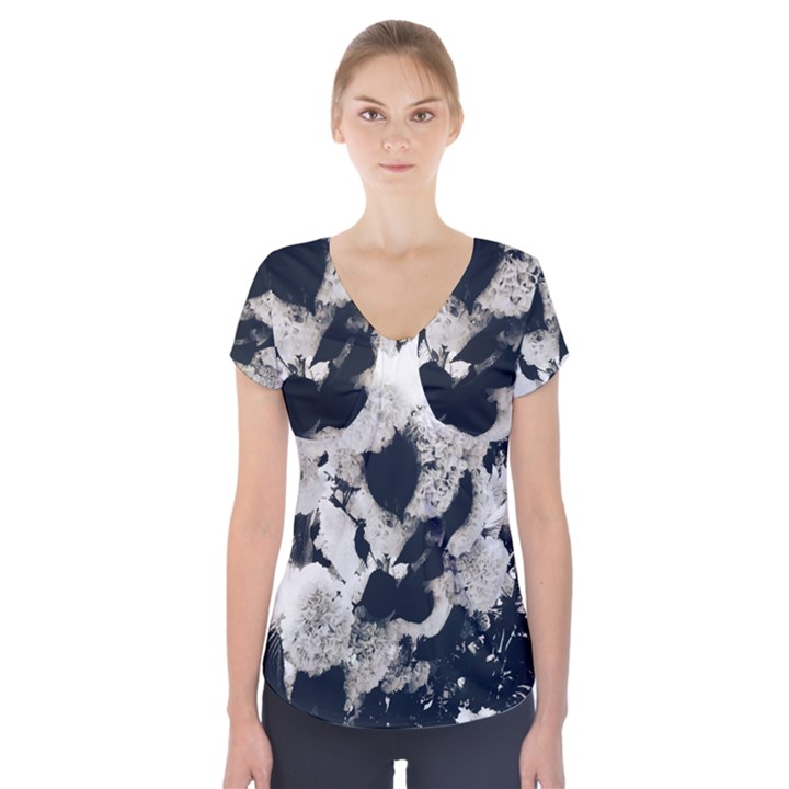 High Contrast Black and White Snowballs Short Sleeve Front Detail Top