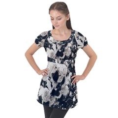 High Contrast Black And White Snowballs Puff Sleeve Tunic Top