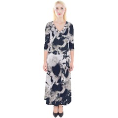 High Contrast Black And White Snowballs Quarter Sleeve Wrap Maxi Dress