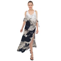 High Contrast Black And White Snowballs Maxi Chiffon Cover Up Dress