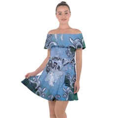 Surfboard With Dolphin Off Shoulder Velour Dress by FantasyWorld7