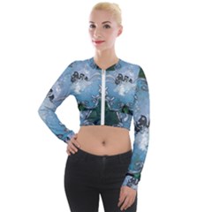 Surfboard With Dolphin Long Sleeve Cropped Velvet Jacket by FantasyWorld7