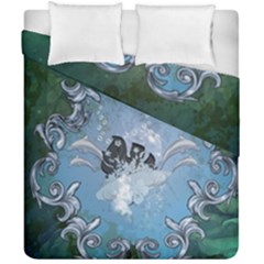 Surfboard With Dolphin Duvet Cover Double Side (california King Size) by FantasyWorld7