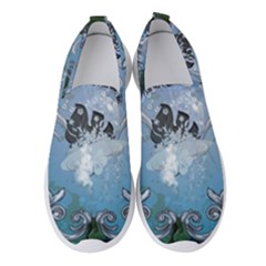 Surfboard With Dolphin Women s Slip On Sneakers by FantasyWorld7