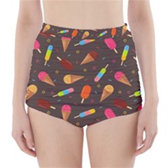 Hot Summer Months - Frozen Treats Pattern High-Waisted Bikini Bottoms